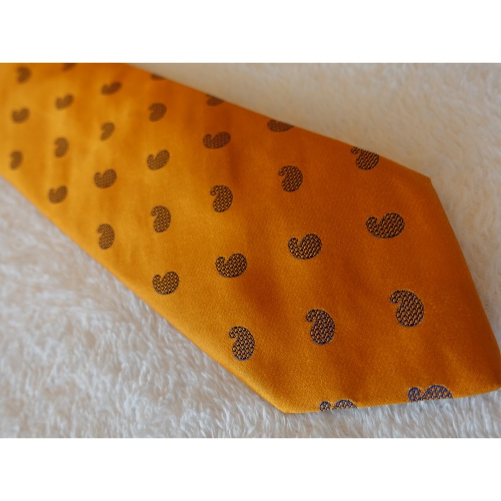 Holland & Sherry London Gold Yellow‎ Foulard Silk Necktie USA Foulard Paisley
